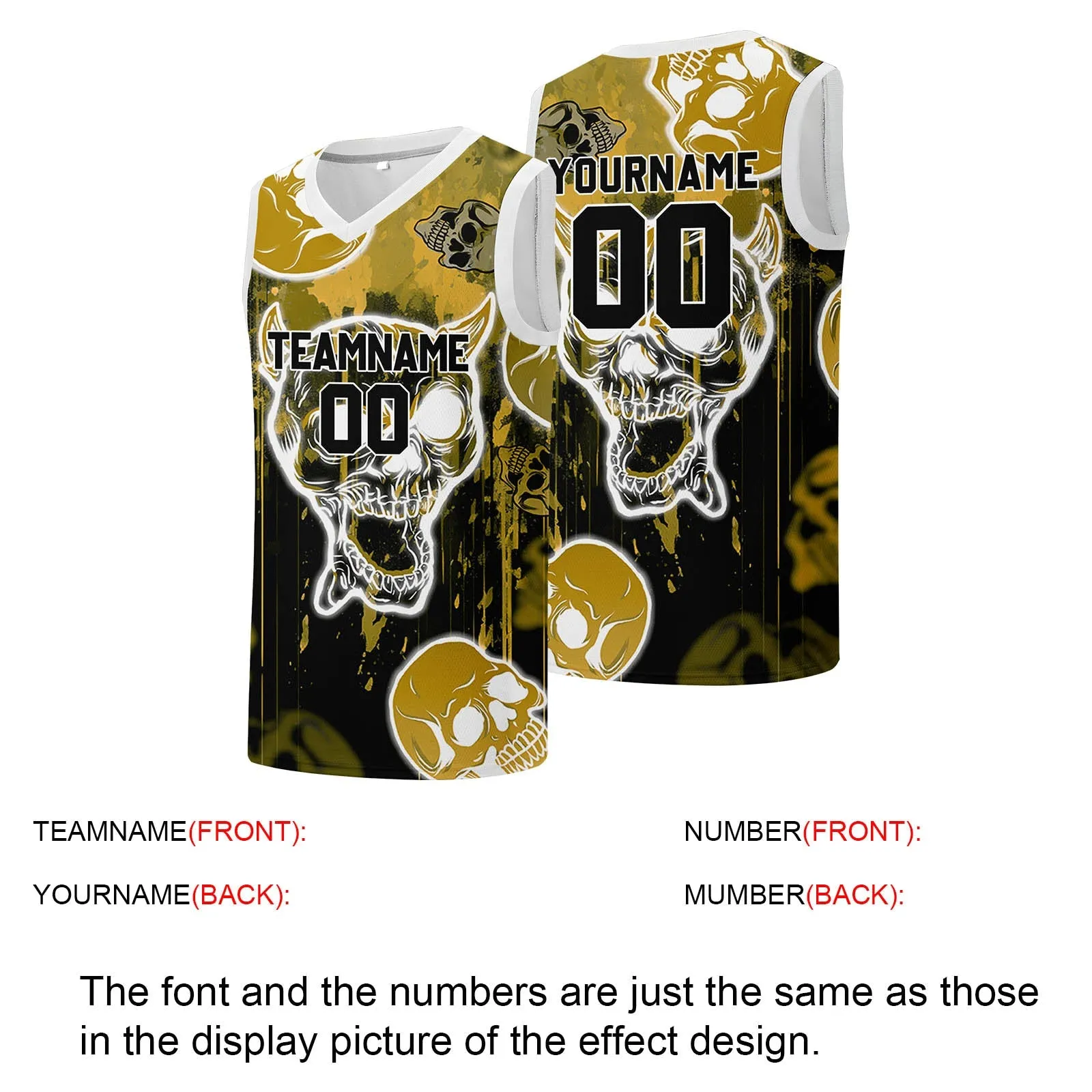 Custom basketball jersey for men and women. Stitched and printed name, number and logo Gold