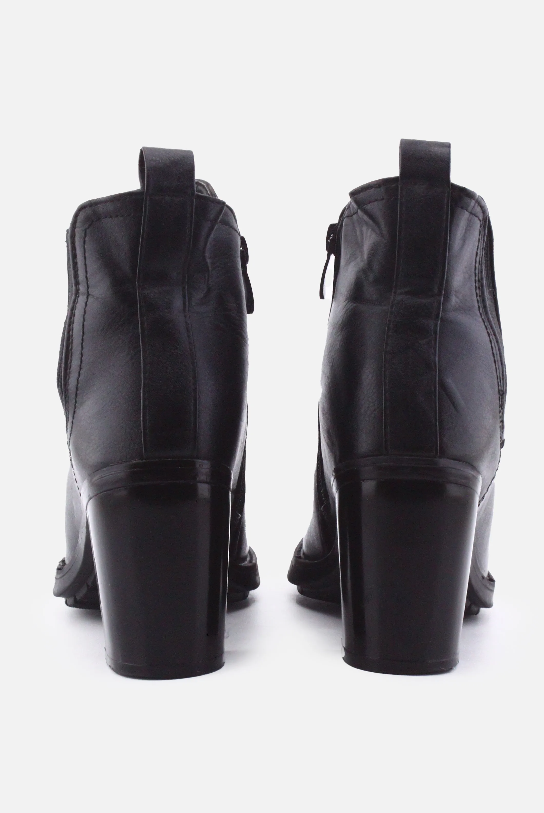 European Brand Zipper Stretchable Block Heels Ankle Boots | 100% Authentic Leather