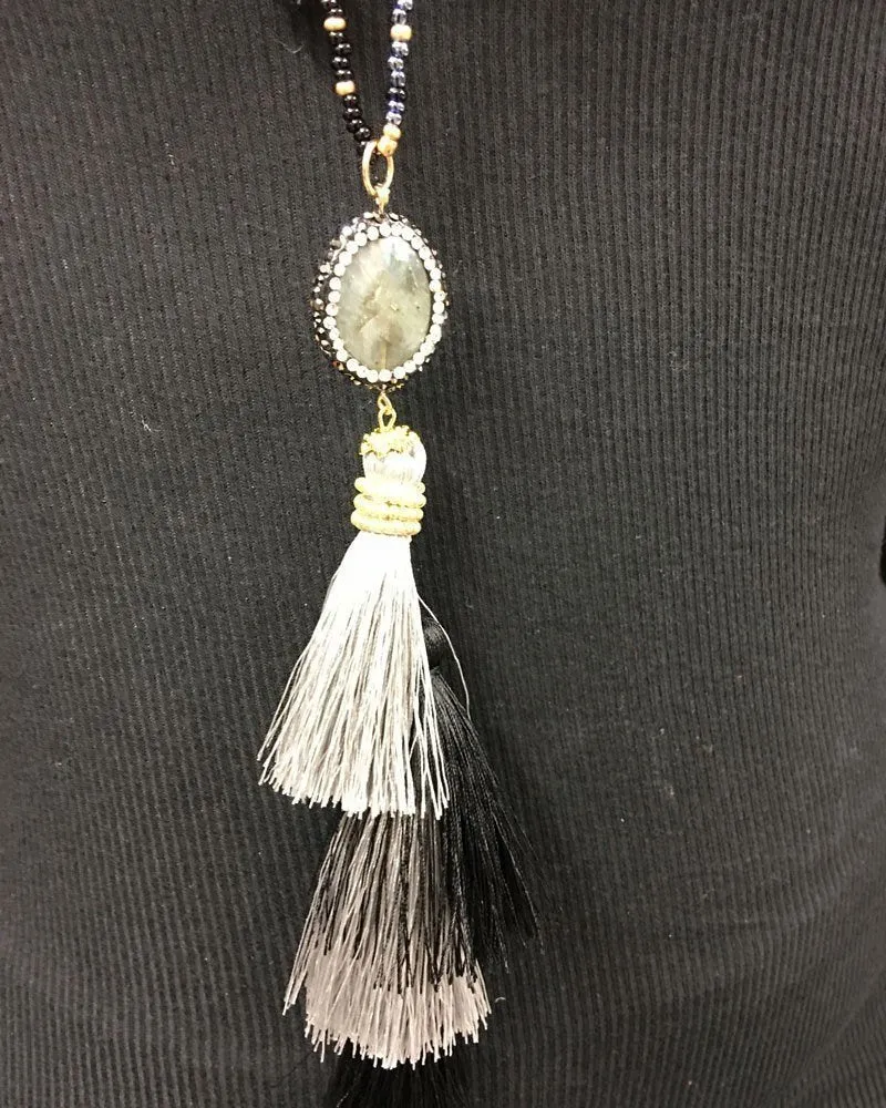 Hand Strung beaded Tassel Necklace