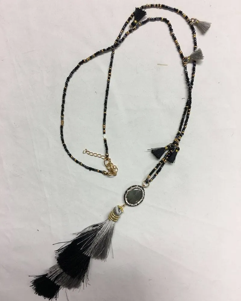 Hand Strung beaded Tassel Necklace
