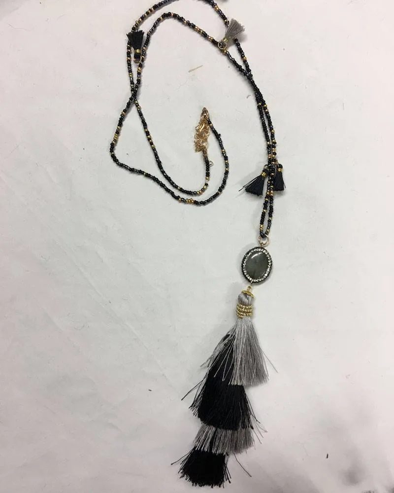 Hand Strung beaded Tassel Necklace