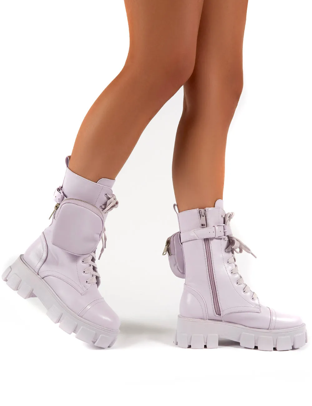 Intention Lilac Wide Fit Chunky Sole Pouch Ankle Boots