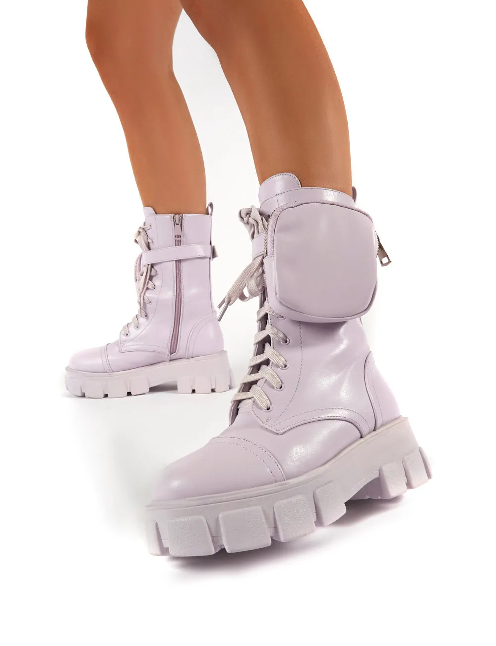 Intention Lilac Wide Fit Chunky Sole Pouch Ankle Boots