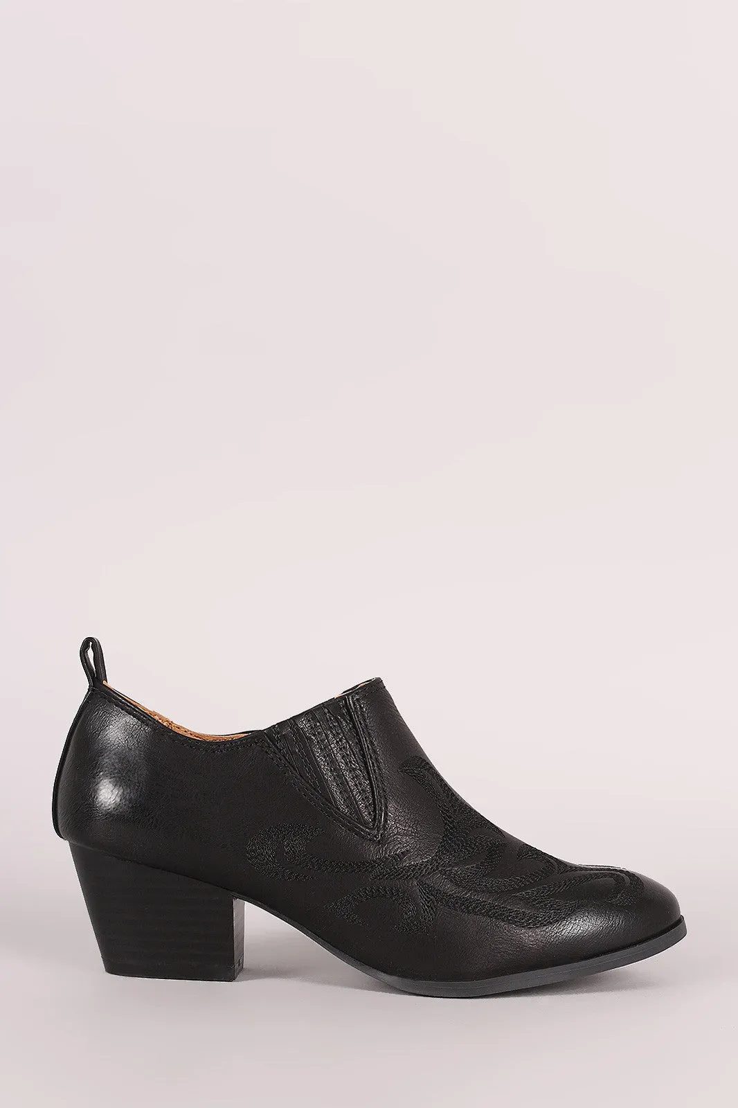Qupid Western Etched Ankle Boots