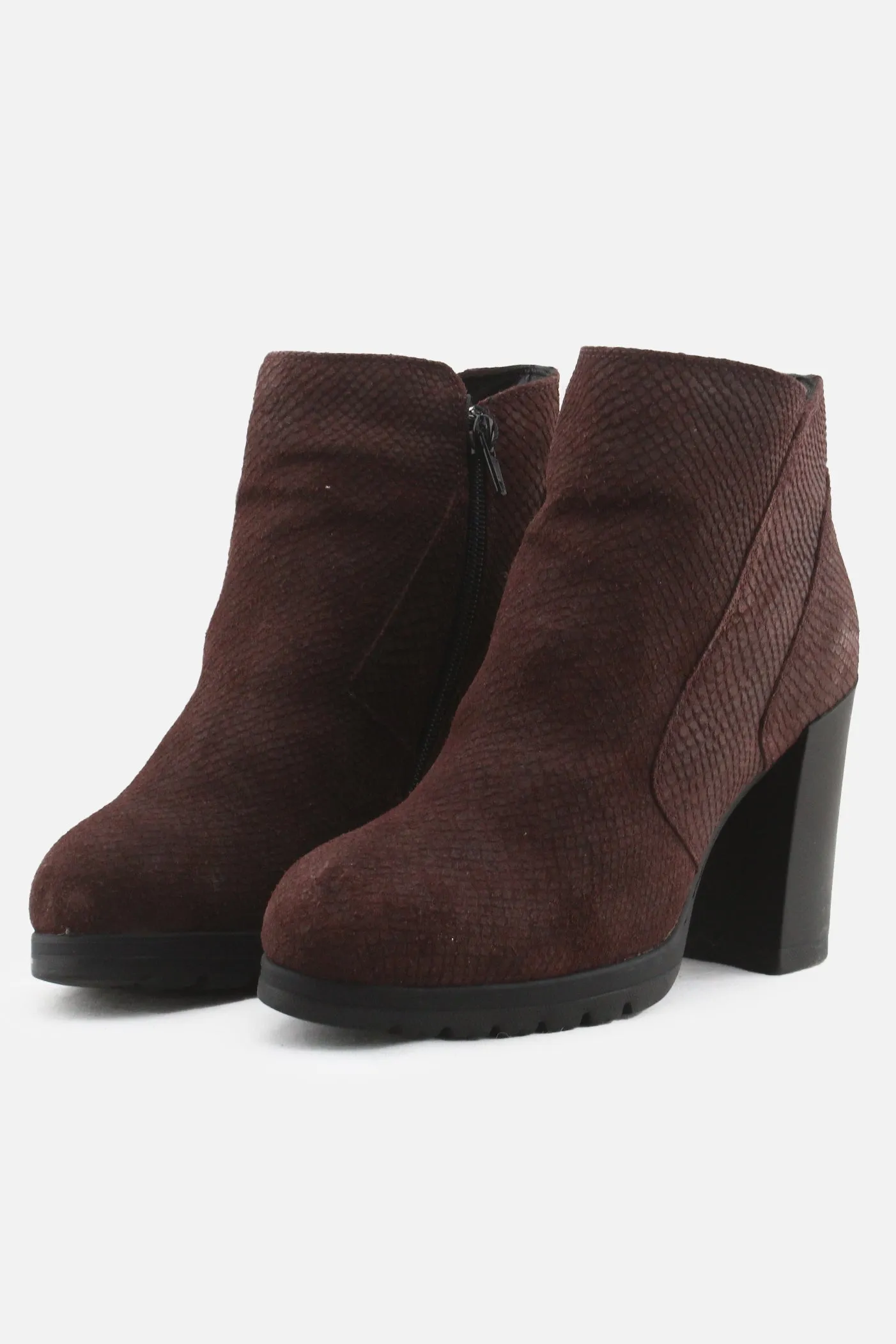Stone Fly Zipper Block Heels Ankle Boots | Suede