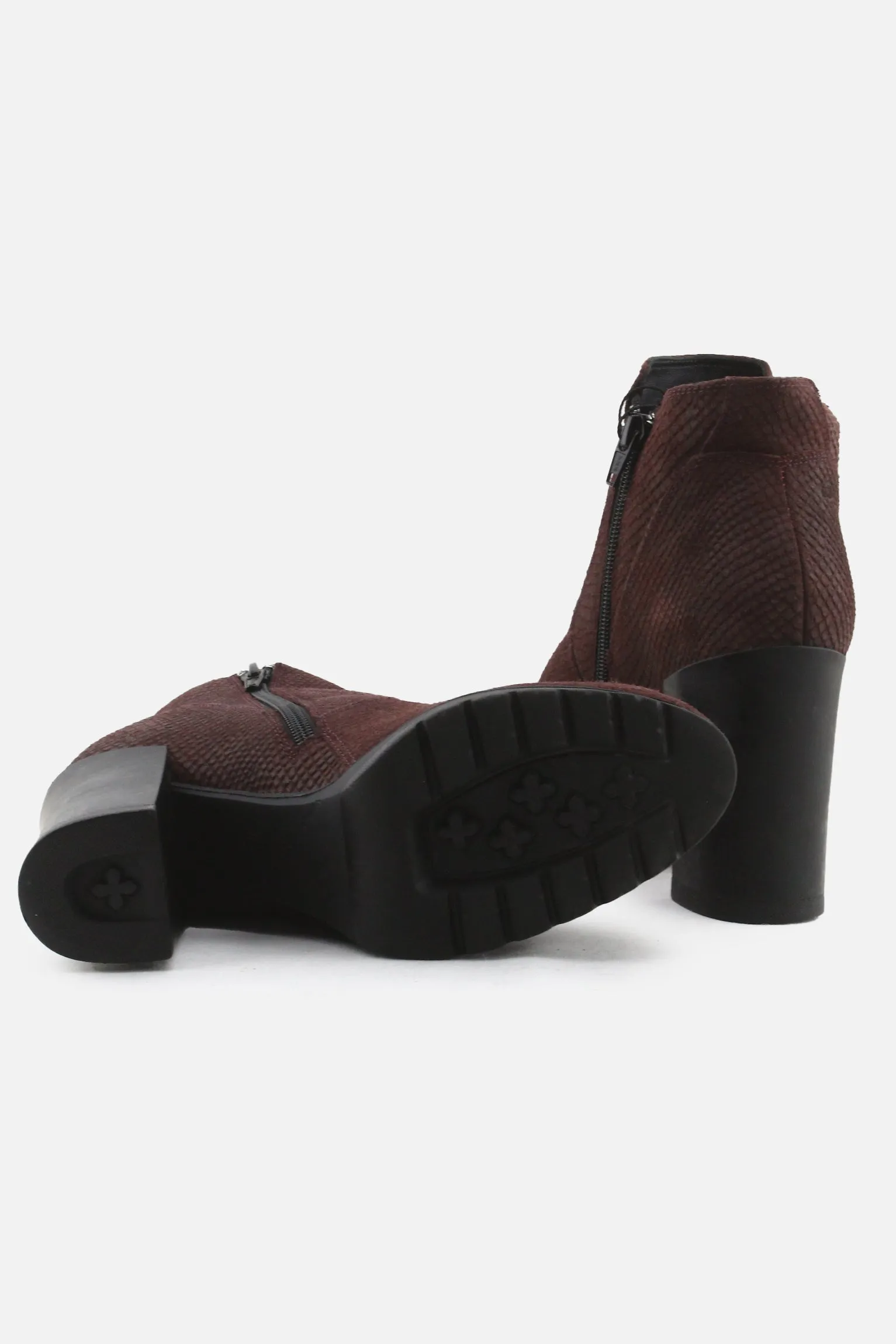 Stone Fly Zipper Block Heels Ankle Boots | Suede