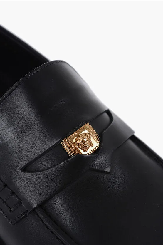 Versace Leather Penny Loafers With trigreca Sole