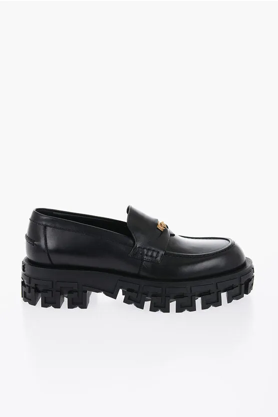 Versace Leather Penny Loafers With trigreca Sole