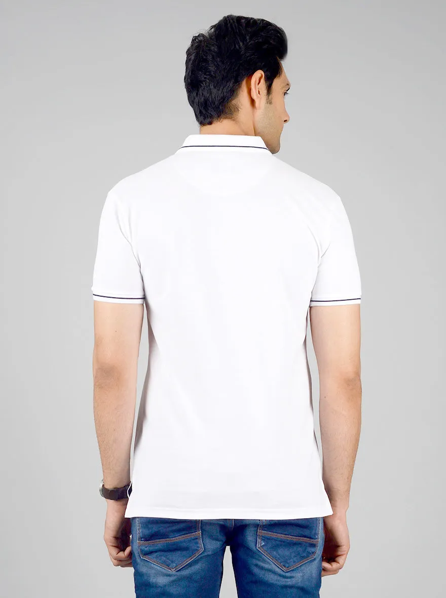 White Solid Slim Fit Polo T-shirt | JadeBlue