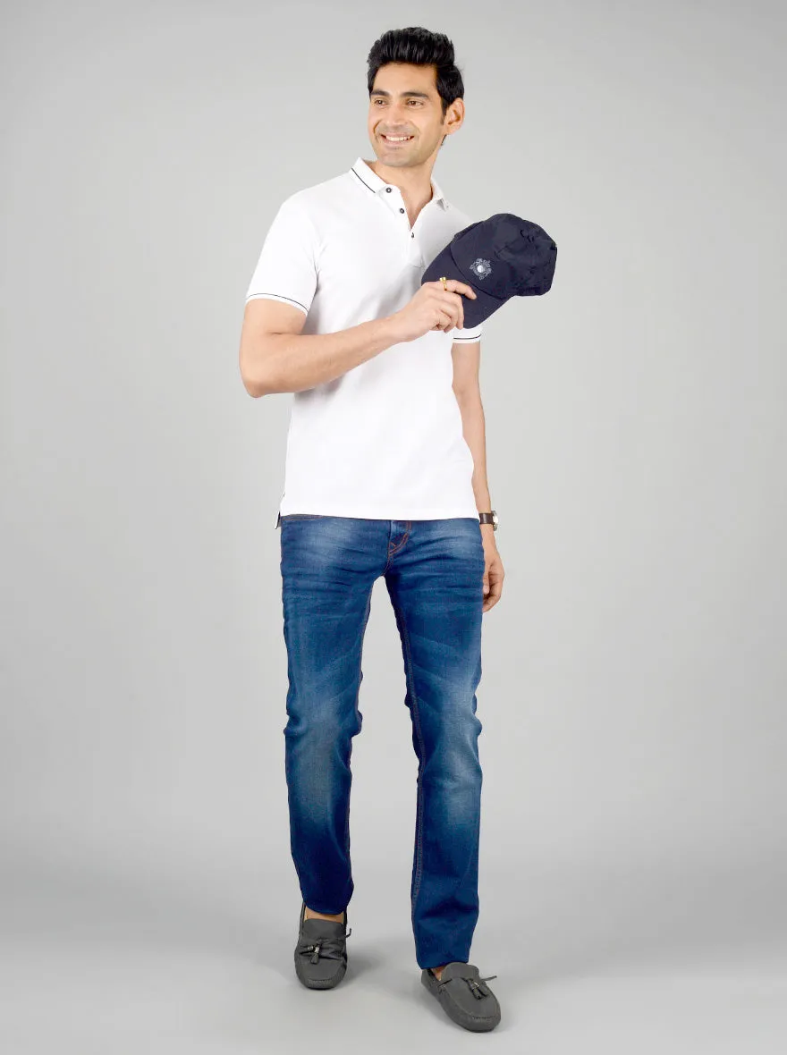 White Solid Slim Fit Polo T-shirt | JadeBlue