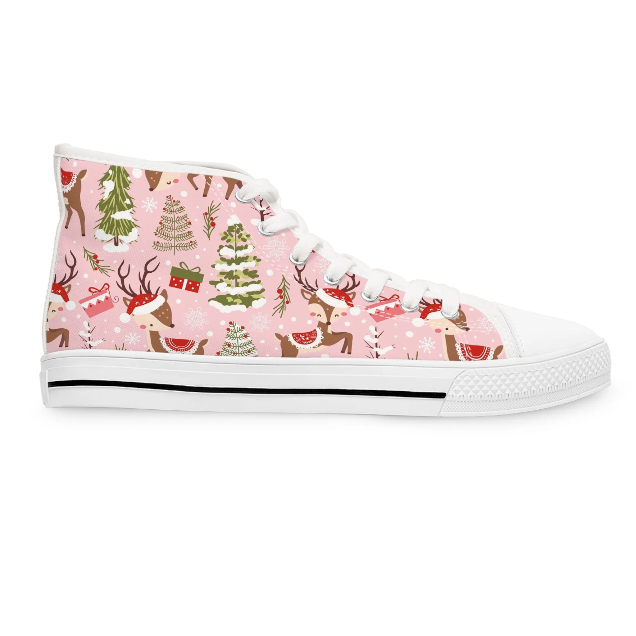 Winter Reindeer and Christmas Tree Women's High Top Sneakers
