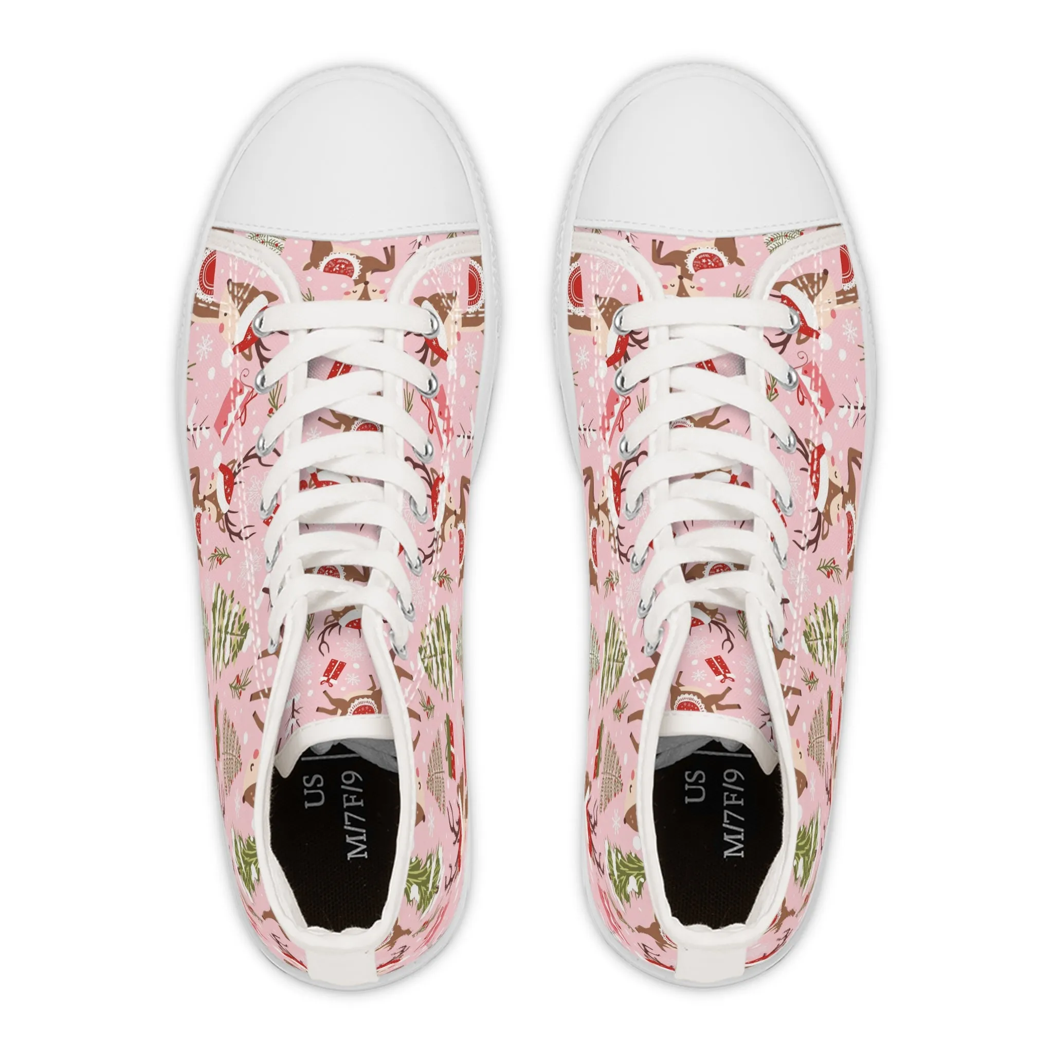 Winter Reindeer and Christmas Tree Women's High Top Sneakers